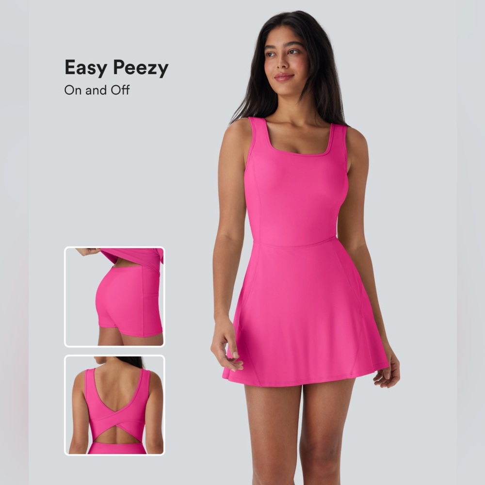Halara U Neck Active Dress Easy Peezy Edition Fuschia Fedora L